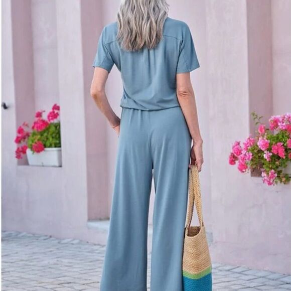 NWT! Woolovers Button Through Jumpsuit Denim Blue Size Large - Picture 2 of 7